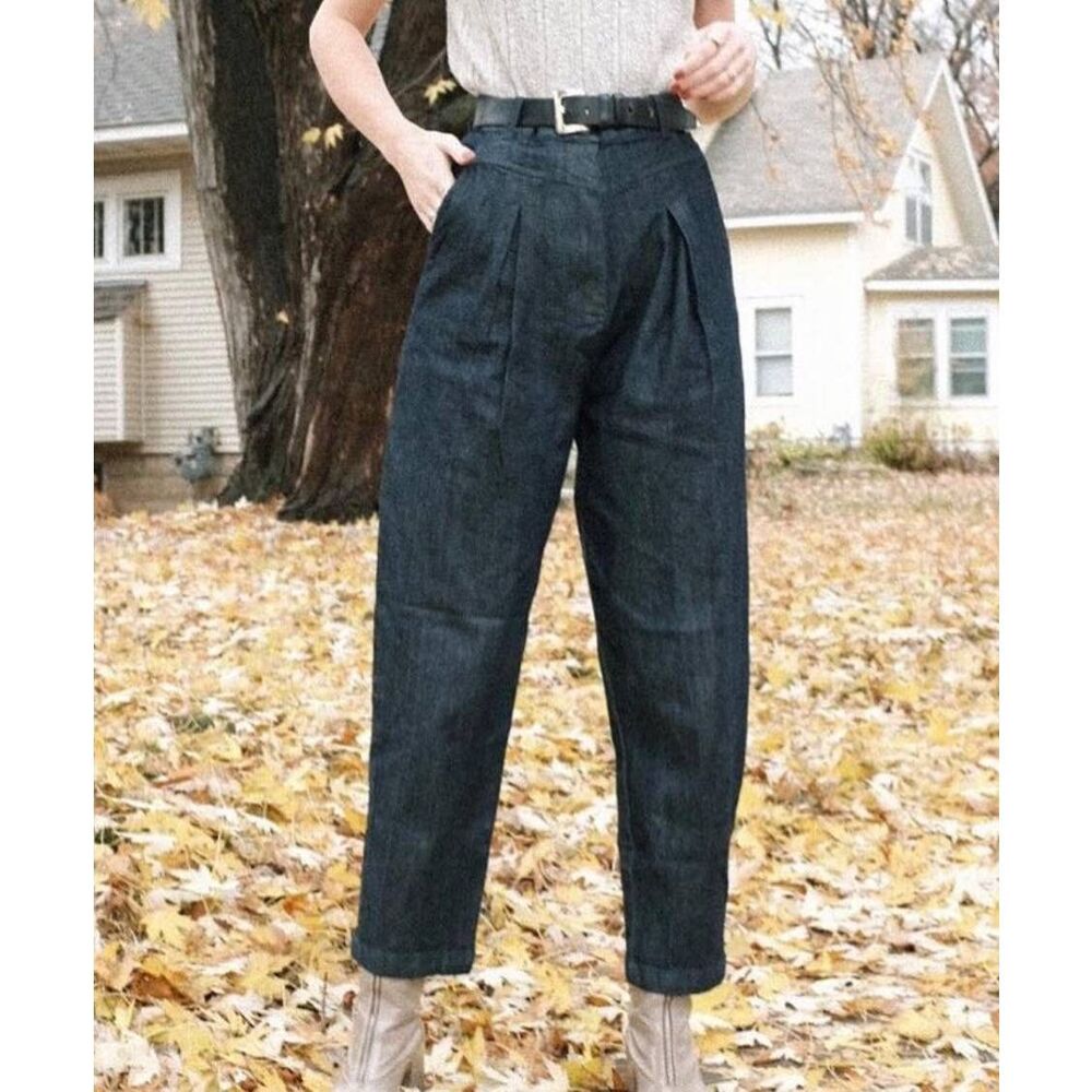 Nico Nico Trousers Women's 8 Blue Denim Pleated Yoke Taper Relaxed Retro